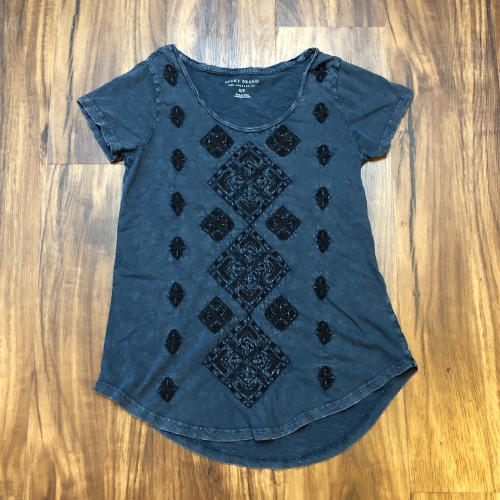 Lucky Brand Embroidered Navy Tshirt